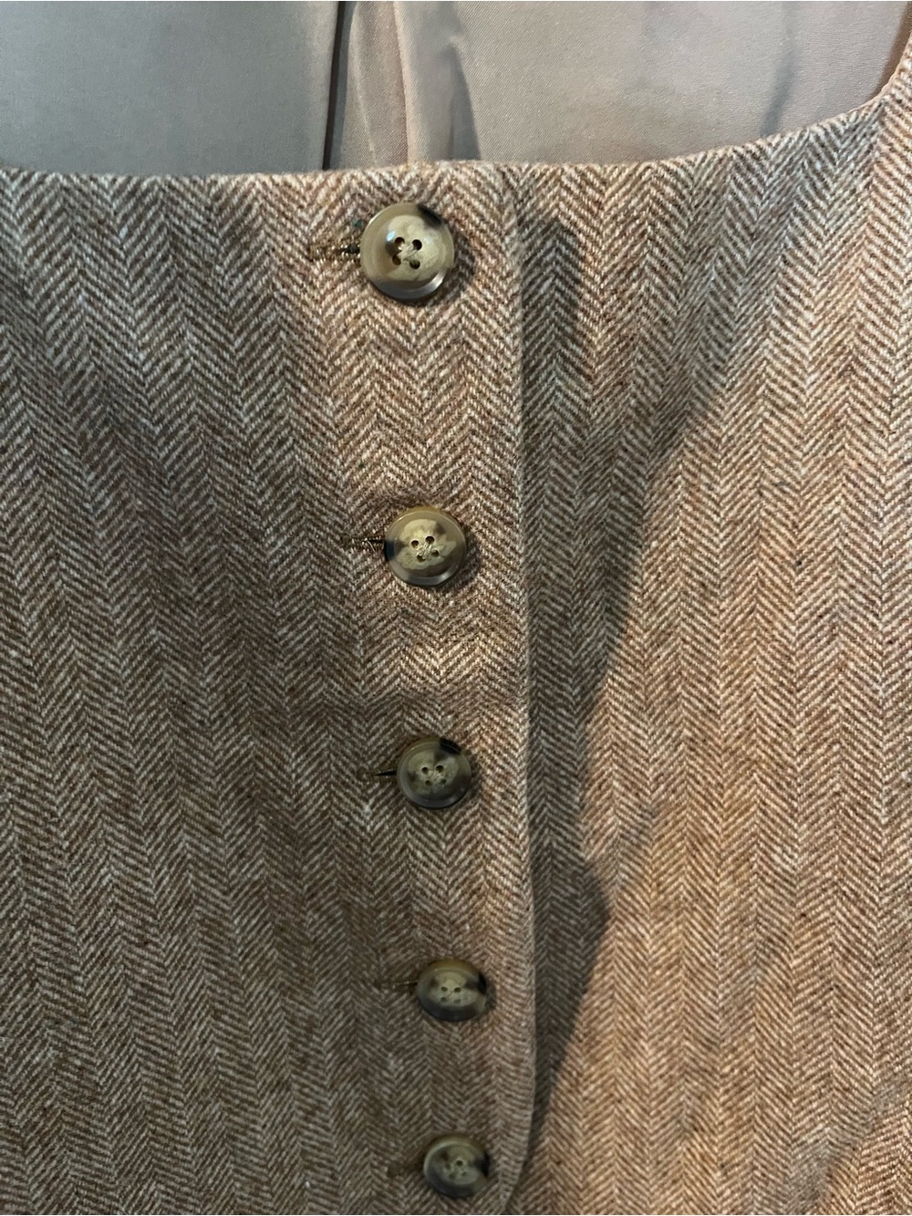 LOFT Tan Tweed Button-Front Women's Vest - Picture 4 of 5
